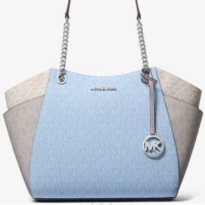 Michael Kors Jet Set LG Color-Block Signature Logo Shoulder Bag Light Sky Multi
